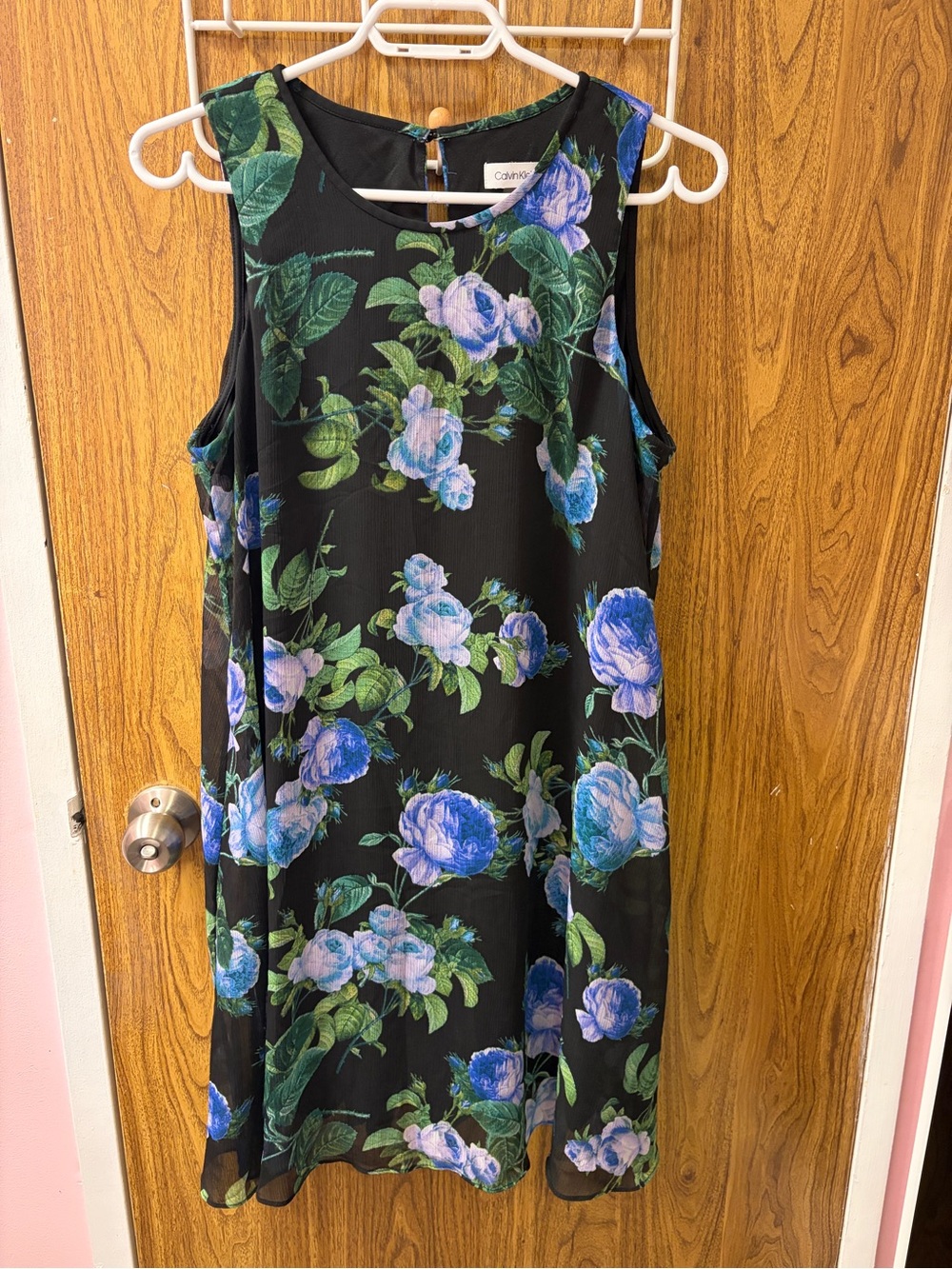 Calvin Klein Black Dress with Blue Floral Print